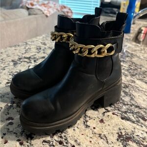 Gold chain heeled booties